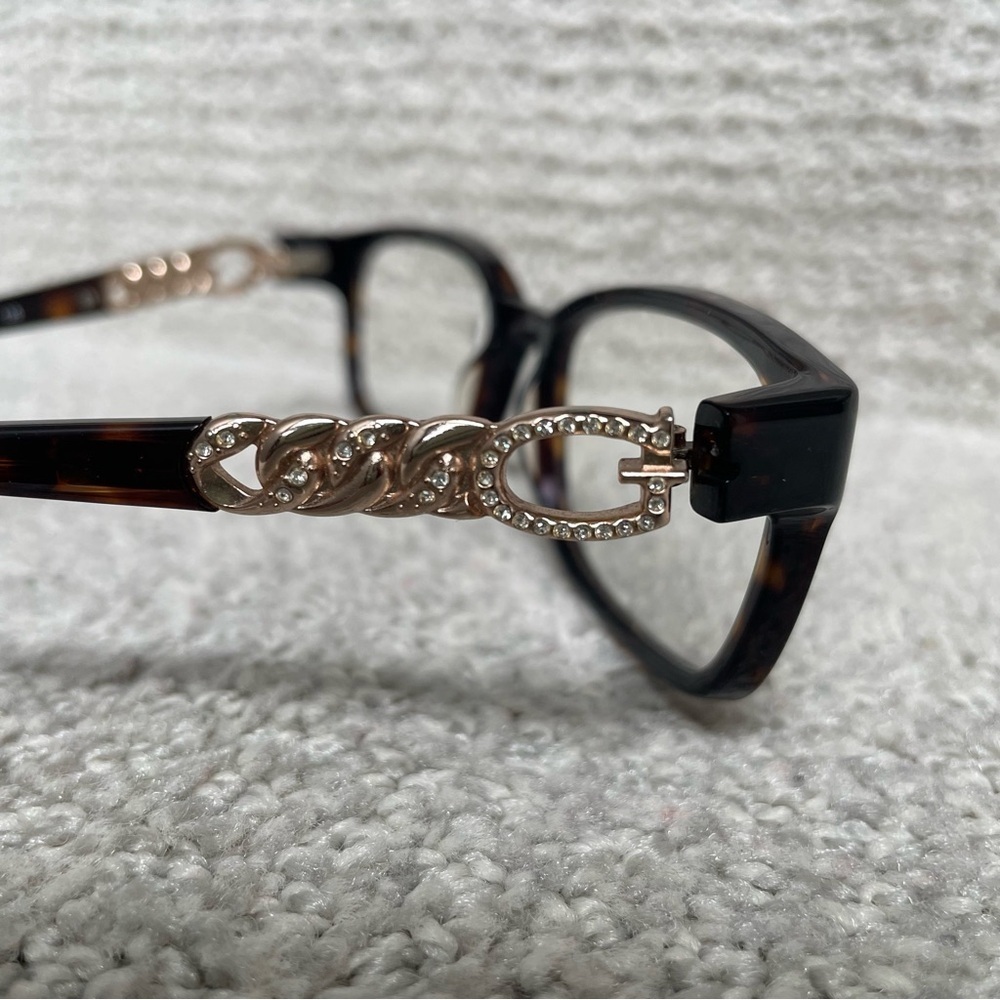 GUESS Tortoise Plastic Gold Tone Rhinestone Optical Eyeglasses Frame 51-17-135 - Picture 3 of 12